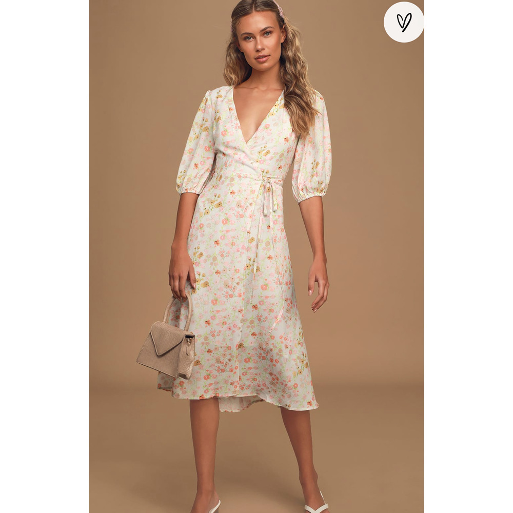 nwt Charlie Holiday Salsa Floral Print Puff Sleeve Midi Wrap Dress size 2